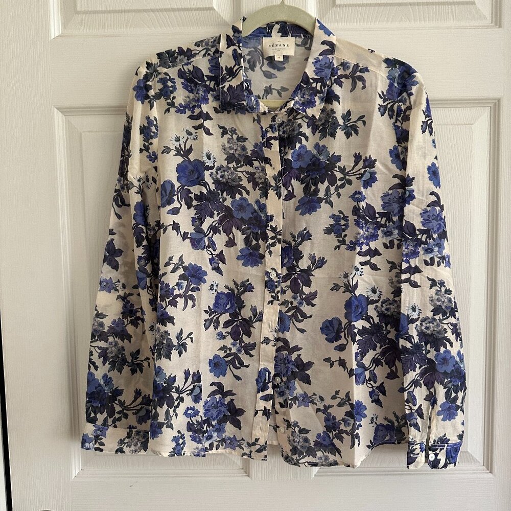 Sezane Pierro Shirt Blue Floral Sz 40/8